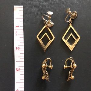 2 Pairs Vintage Gold Screw-Back Clip-on Earrings
